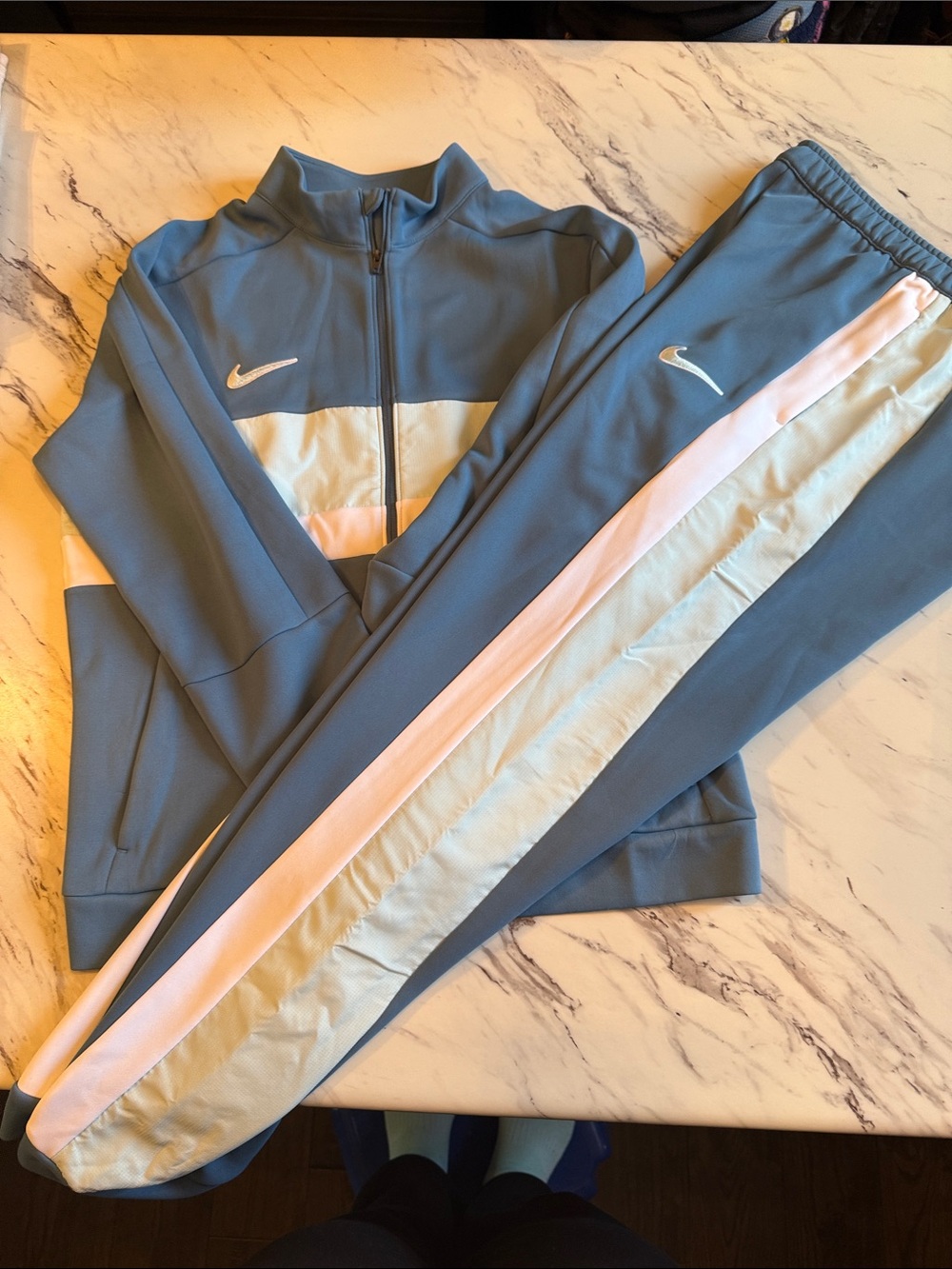 Nike Kids Blue Jogger Set with light blue & Cream Stripes
